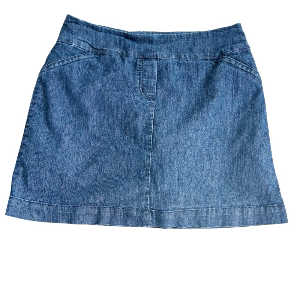 Contrast Dark Blue Denim Mini Skort Size 7 Cotton-Blend Stretch Spring Summer